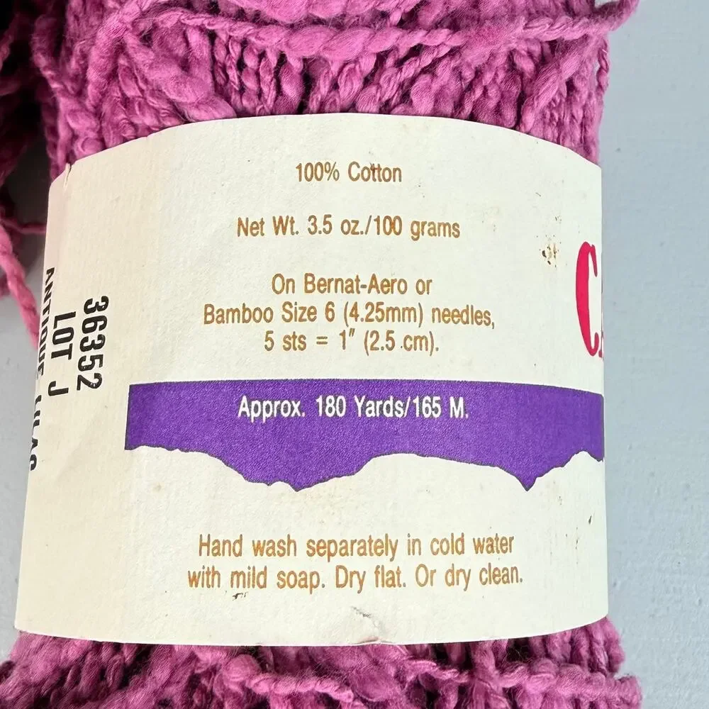 Bernat Cajun Cotton Yarn Antique Lilac 36352 Lot J 5 Skeins 100% Cotton Vintage